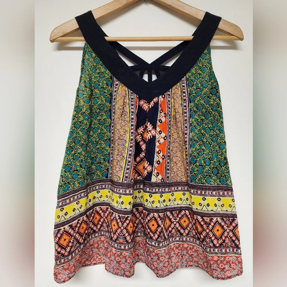 Anthropologie Maeve Sapelo 100% Silk, Scarf Print Boho Tank Sheer - Picture 3 of 10